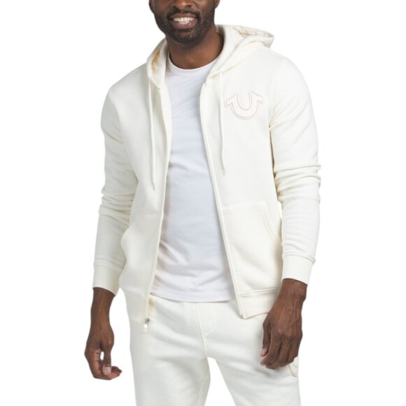 True Religion Men's 2 PC Sweatsuit White Chocolate Candy Cane Hoodie Joggers Set - Picture 4 of 11